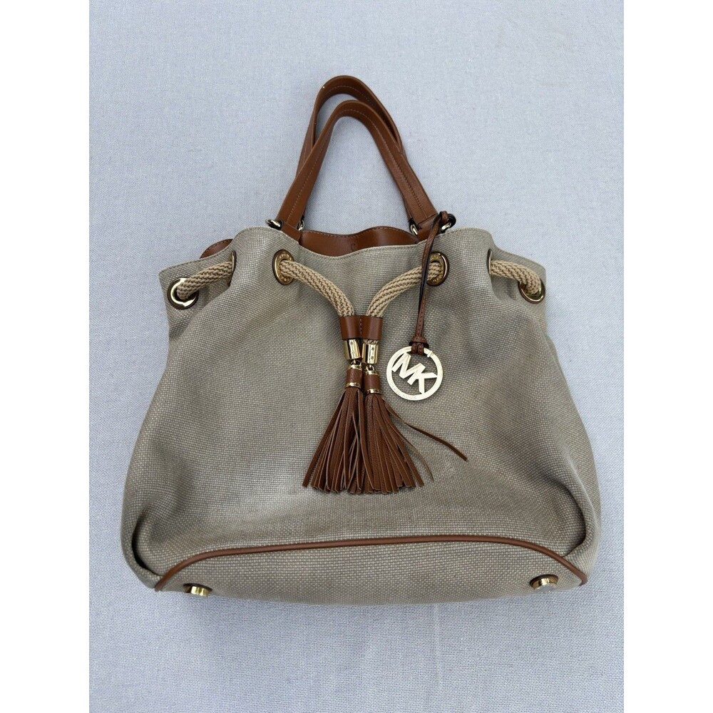 MICHAEL KORS .  Marina Metallic Gold Canvas Drawstring Handbag Purse Tote